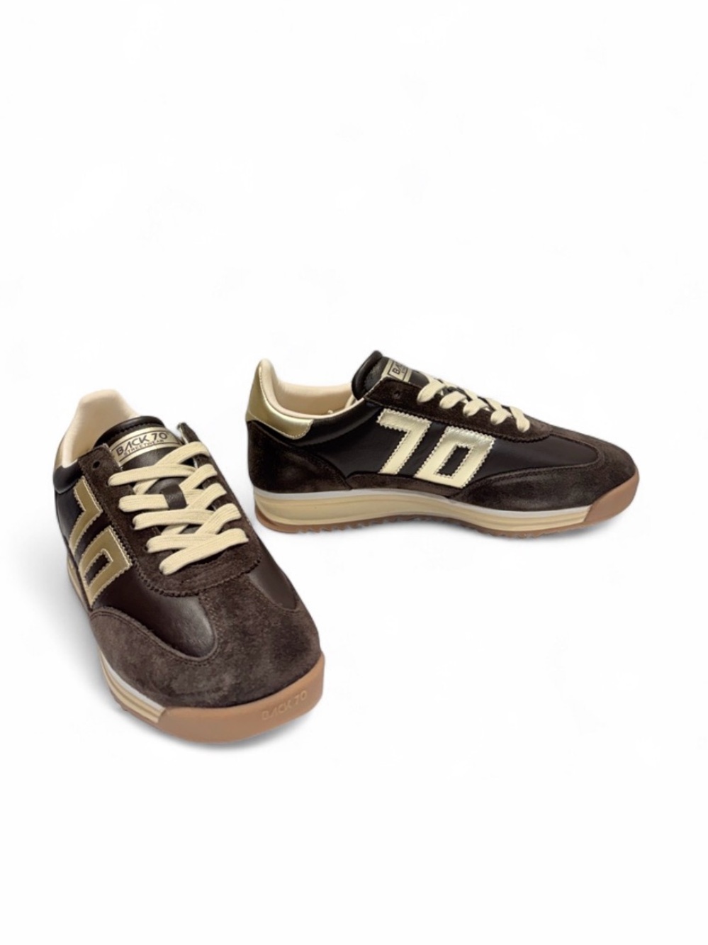 Women's Dark Brown and Gold Retro Trainer Sneakers - Picture 5 of 6